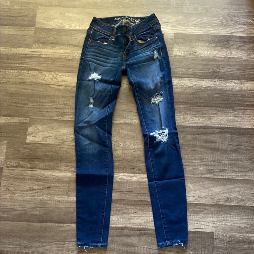 American Eagle Outfitters Blue Jeggings with Distressed Details